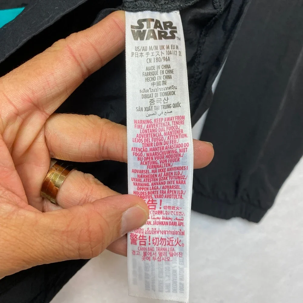 Star Wars Jacket Mens Medium Black Teal Rebel Leader Pullover Neon